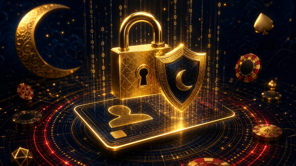 Gembok dan perisai emas melindungi kartu identitas digital