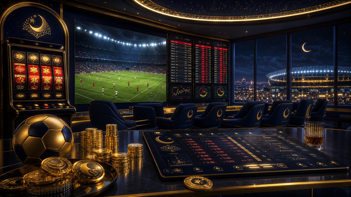 Lounge sportsbook dengan layar pertandingan bola